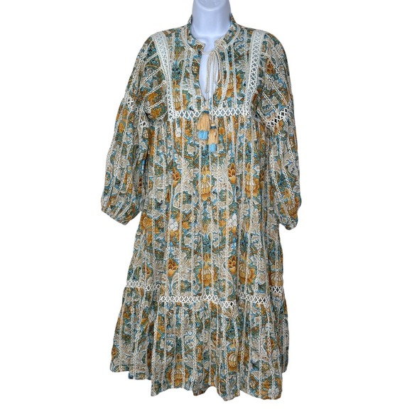 Anthropologie Barok Peasant Dress Floral Prairie Midi Boho Eyelet Lace SMALL S - Picture 2 of 11